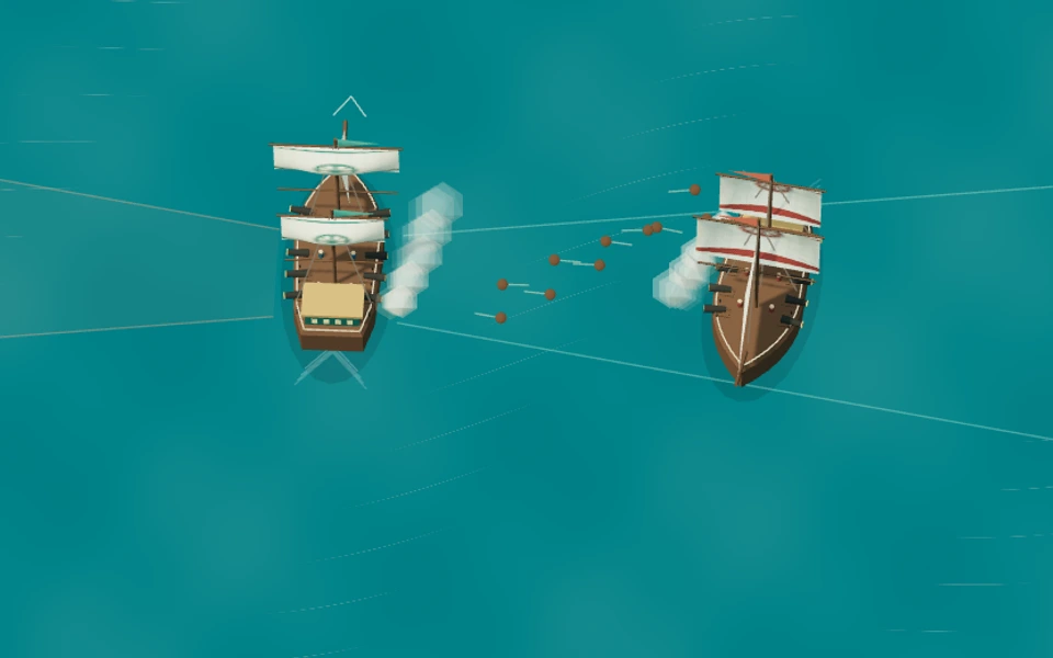Two sailing ships exchanging cannon broadsides in Broadside Bay