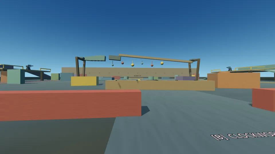 Player-height view through the oversized objects in Giant's Workshop