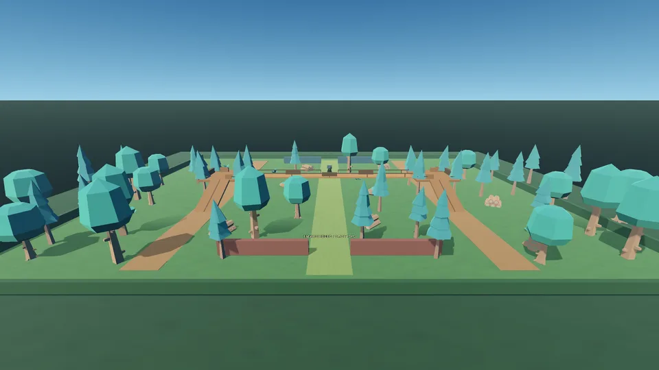 Wide view of the bridges, tree forts and wooded lanes in Pinewatch Heights